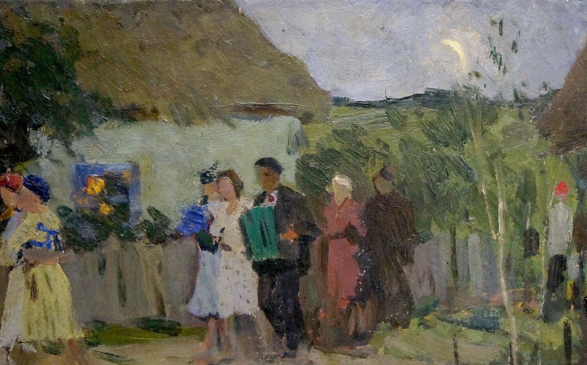 Moonlit impressionist village by Plamenitsky Anatoly Alexandrovich