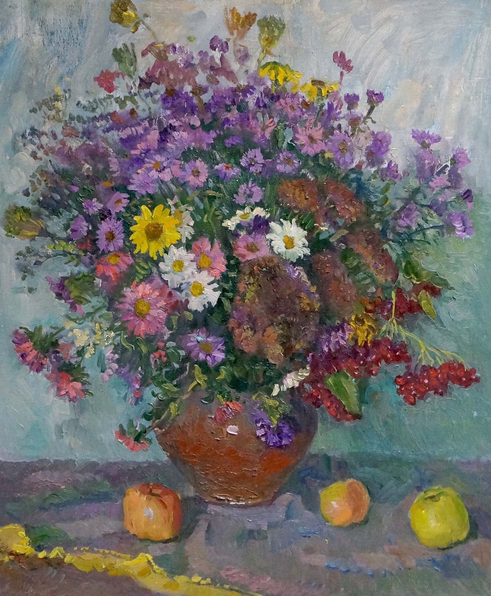 Oil painting of Autumn bouquet by Mynka Alexander Fedorovich in terracotta vase