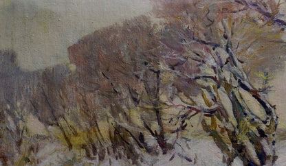 Oil painting On the Lake by Nikolai Petrovich Petrov, gnarled branches