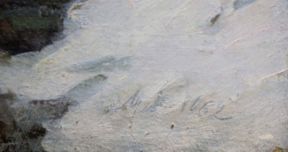 Textured white gray oil painting back On the lake Nikolai Petrovich Petrov