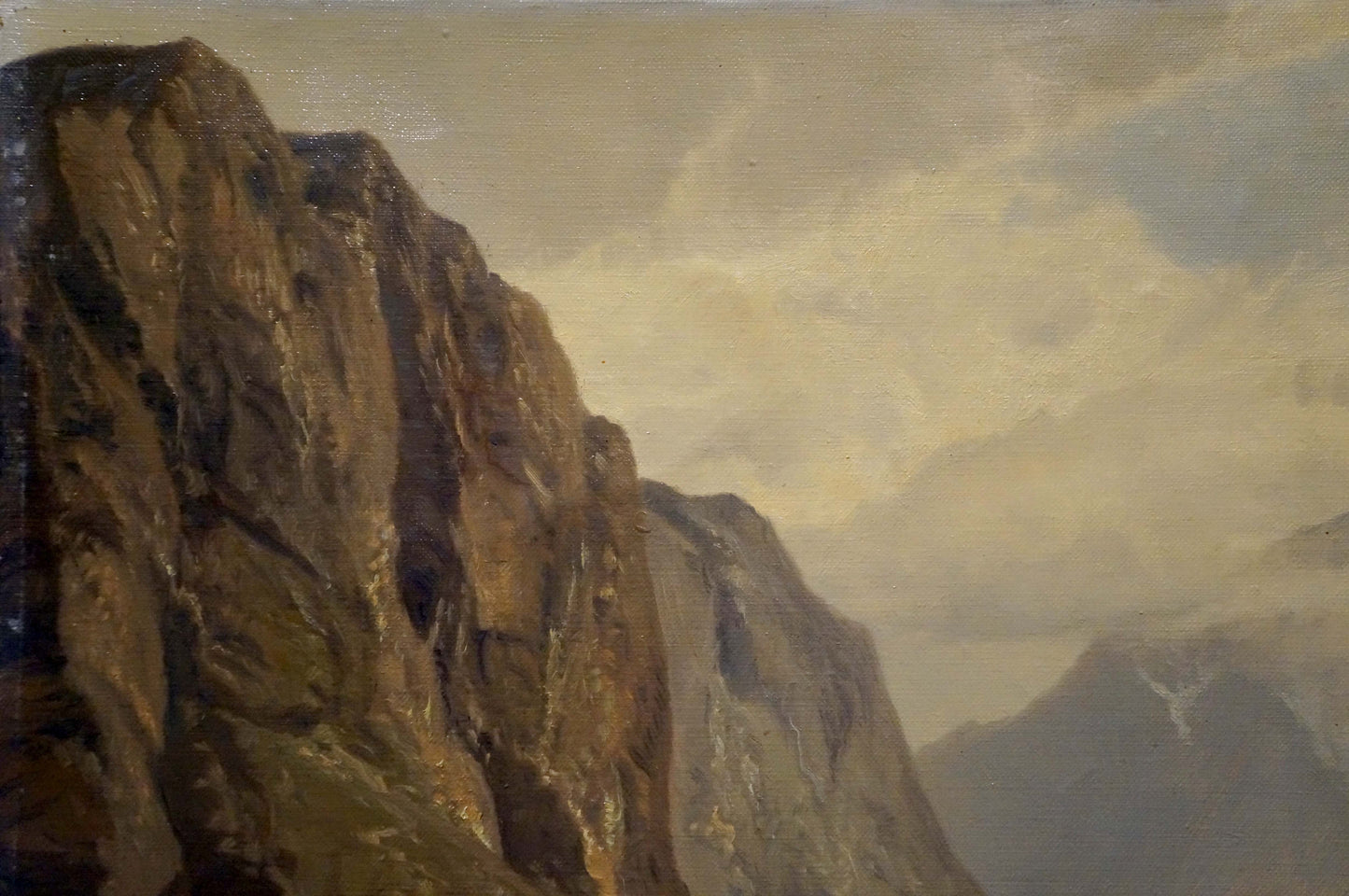 Oil painting of textured mountain cliff by Louis Böhm, Walk along the coast