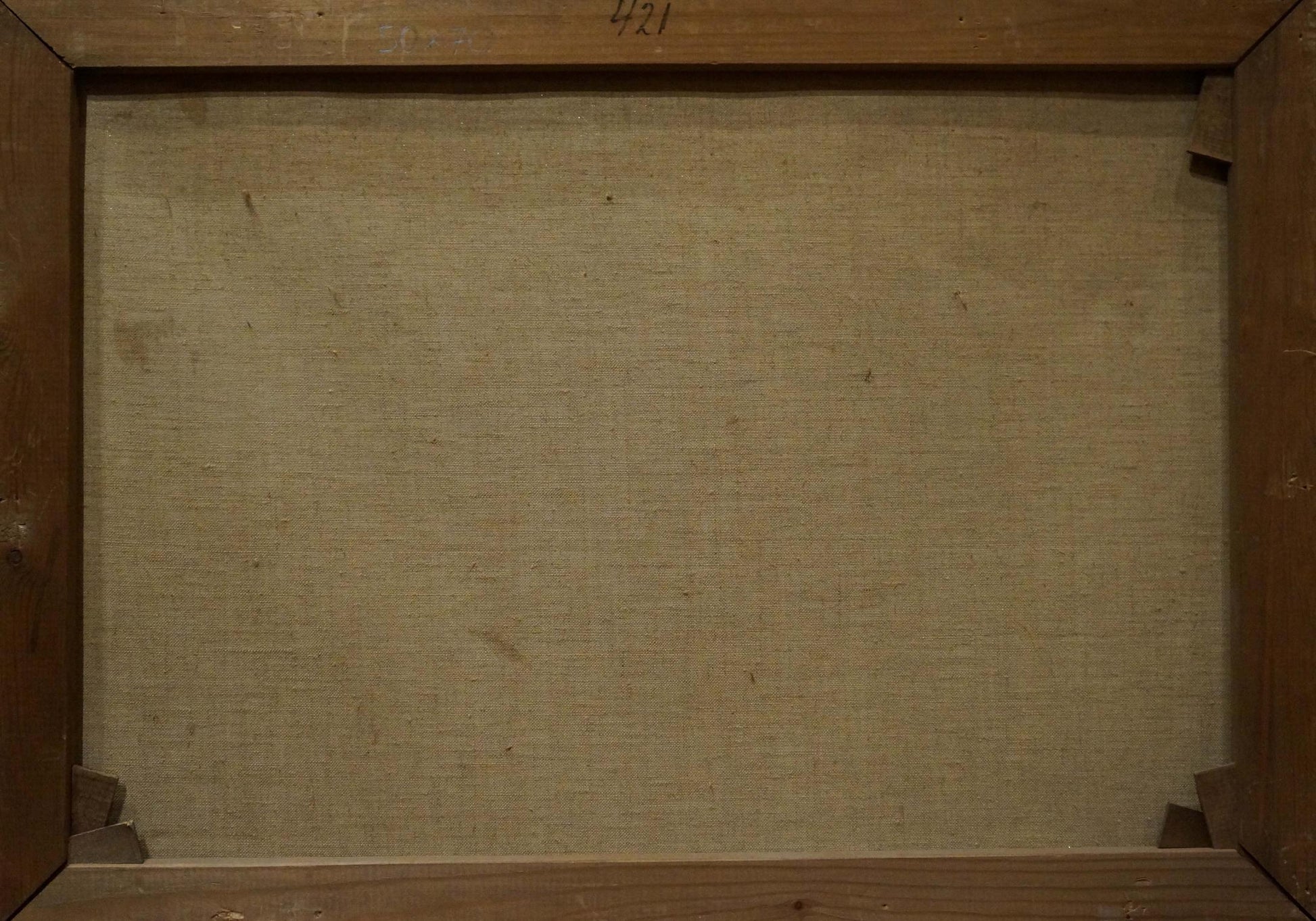Back of Louis Böhm Oil painting Walk along the coast canvas with beige linen backing