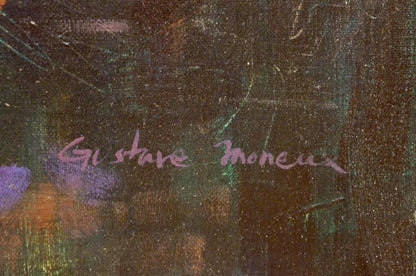 Gustave Moreau purple ink signature on back of female figure oil painting canvas