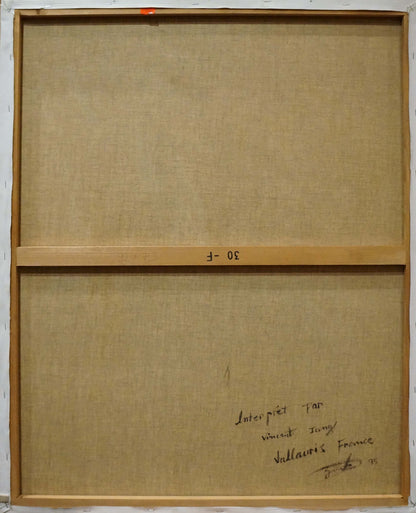 Back of Gustave Moneux female figure oil painting canvas with inscription