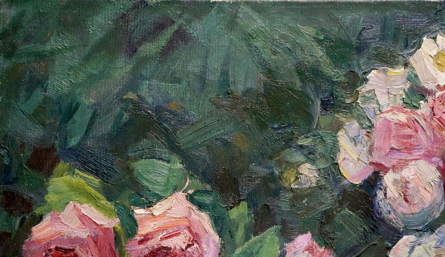 Oil painting of lush pink roses by Kerzhner Alexander Haskelevich