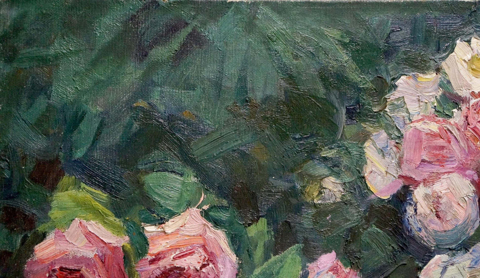 Oil painting of lush pink roses by Kerzhner Alexander Haskelevich