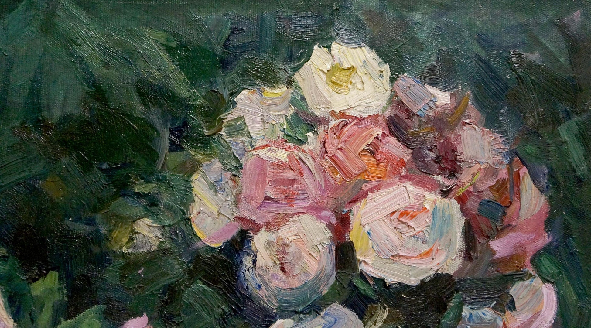 Vibrant oil painting of pink and white roses by Kerzhner Alexander Haskelevich