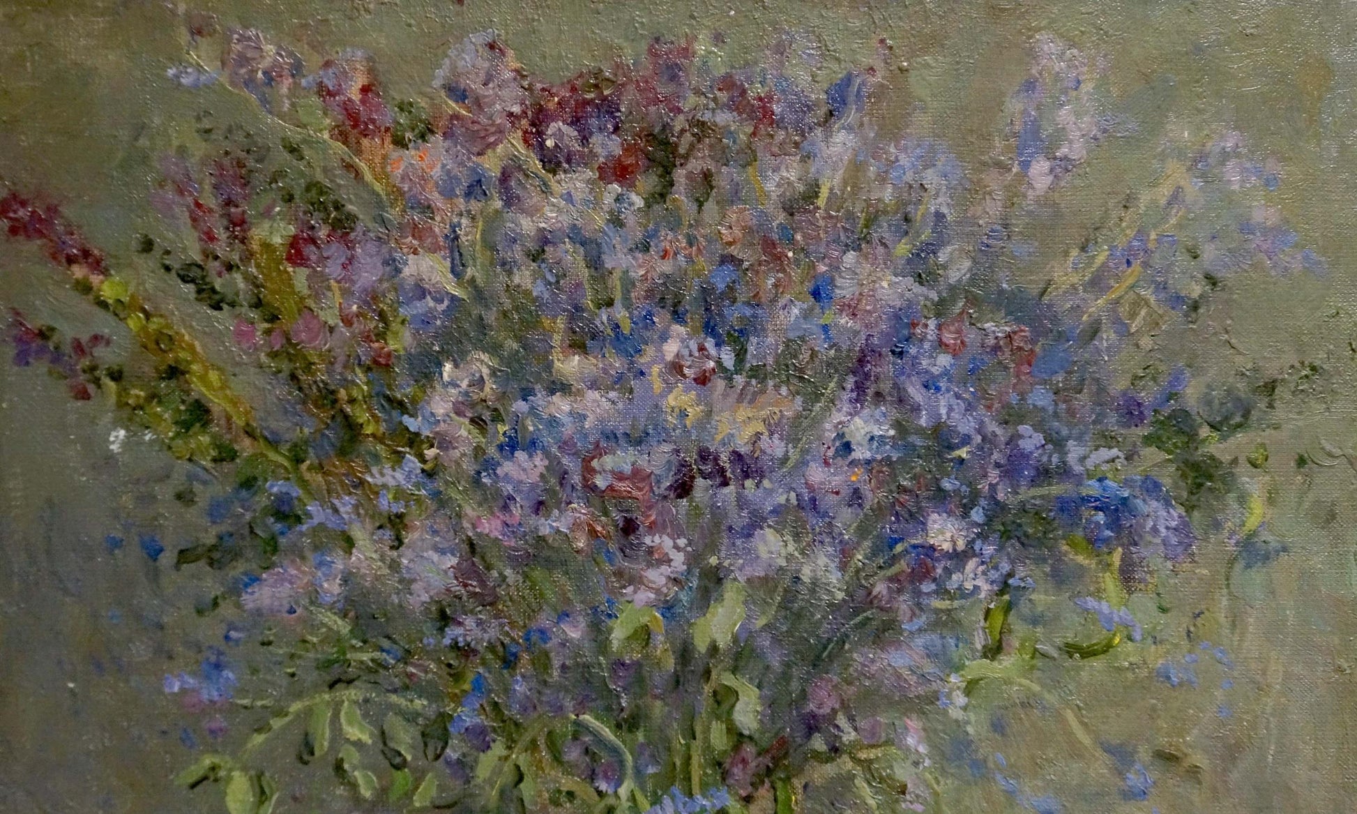 Oil painting Flowers by Alexander Mynka: vibrant wildflowers in purples, blues, red