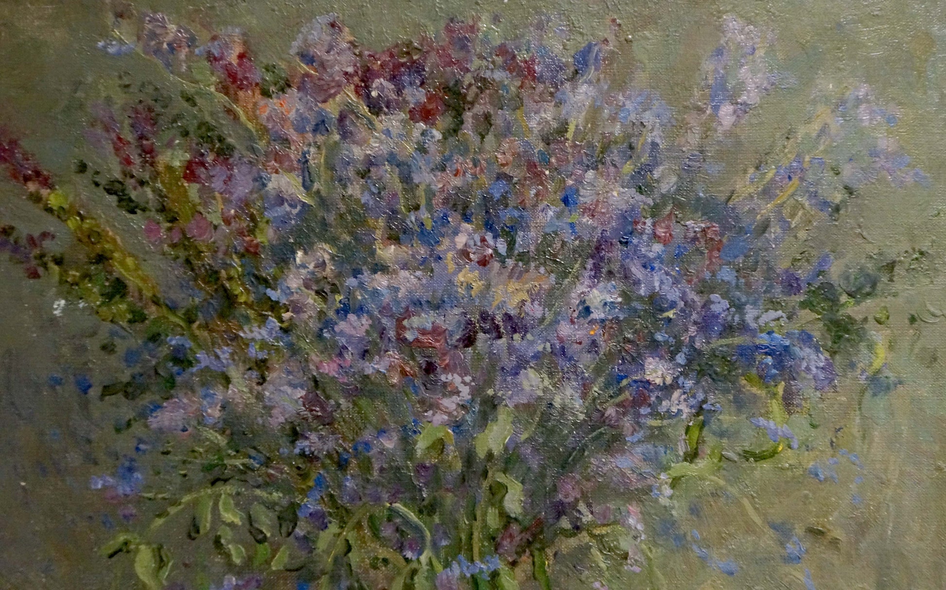 Oil painting Flowers by Alexander Mynka: vibrant purple blue wildflowers