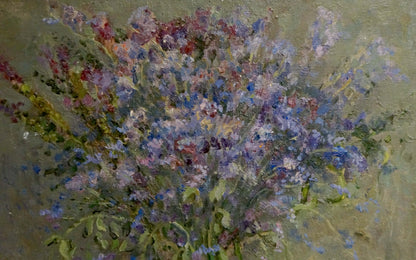 Oil painting Flowers by Alexander Mynka: vibrant purple blue wildflowers