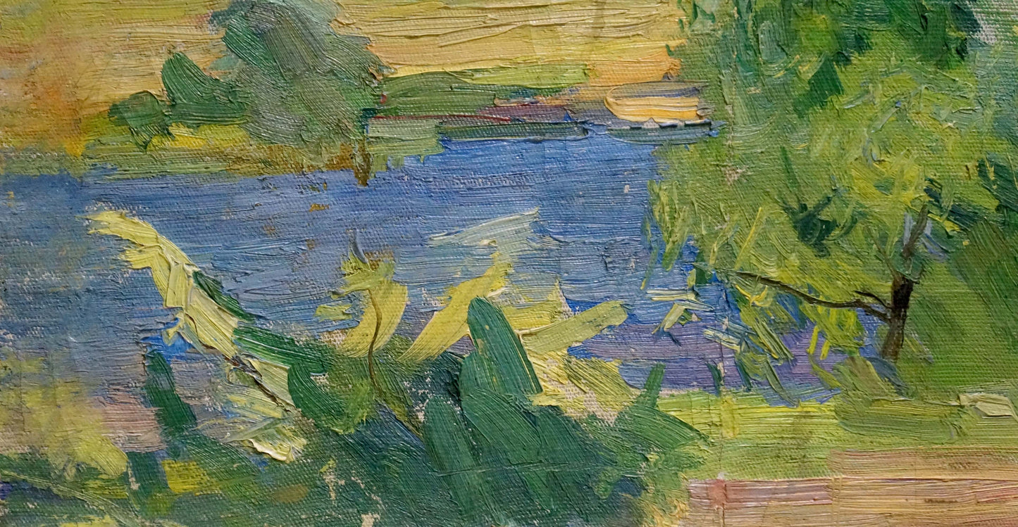 Vibrant impressionist oil painting of lake by Matvey Borisovich September Kogan-Shats