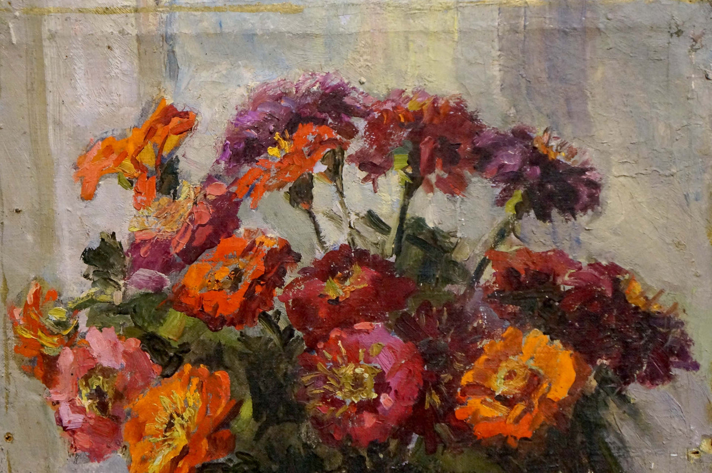 Oil painting Flowers by Konstantinopolskiy Adolf Markovich in orange red purple