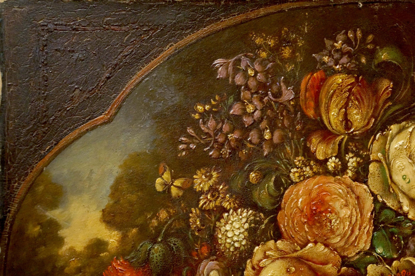 Oil painting of vibrant flower bouquet with bird, Western European style