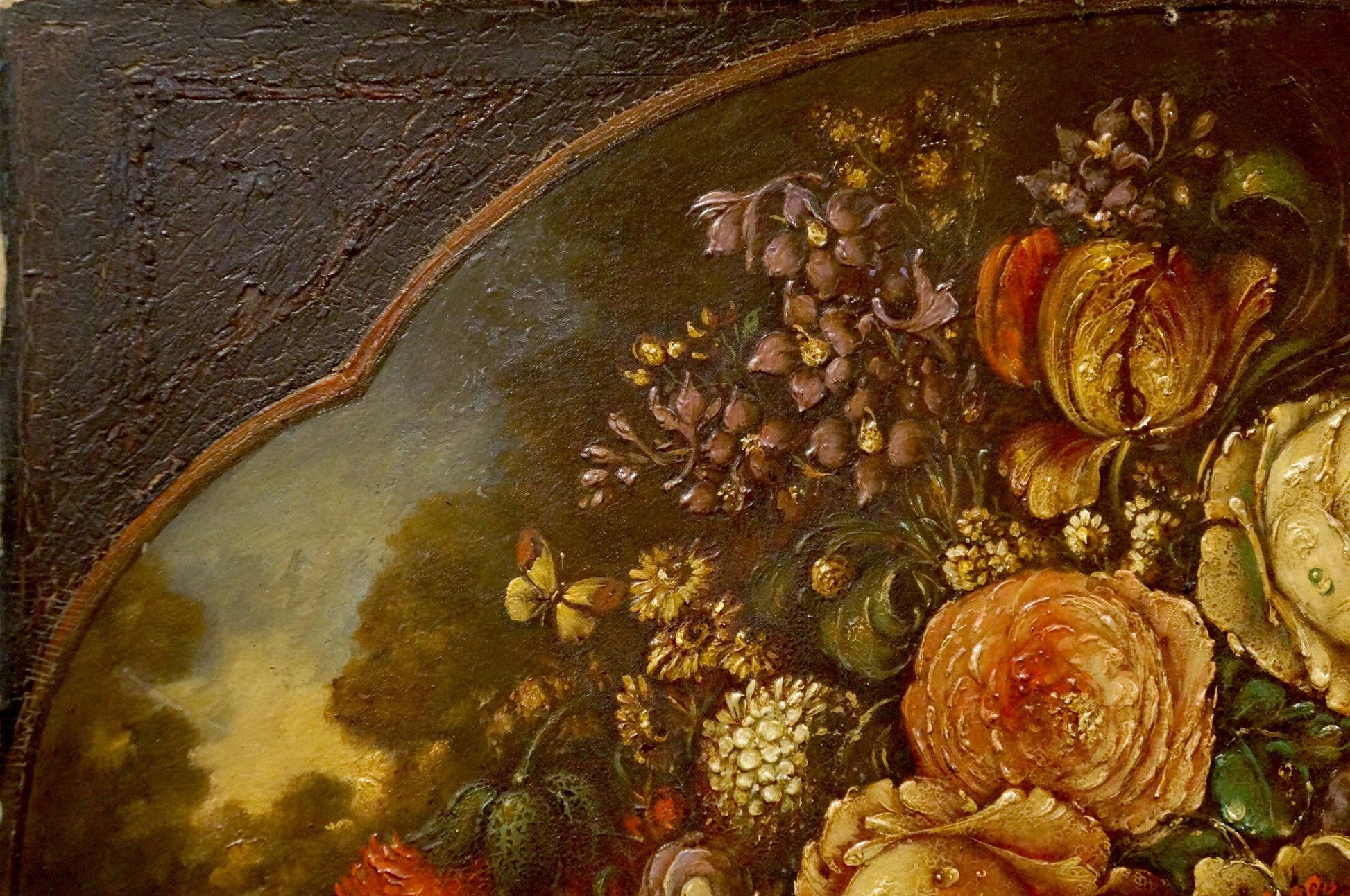 Oil painting of vibrant flower bouquet with bird, Western European style