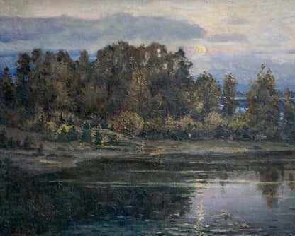 Serene moonlit lake oil painting by Dontsov Matvey Alekseevich