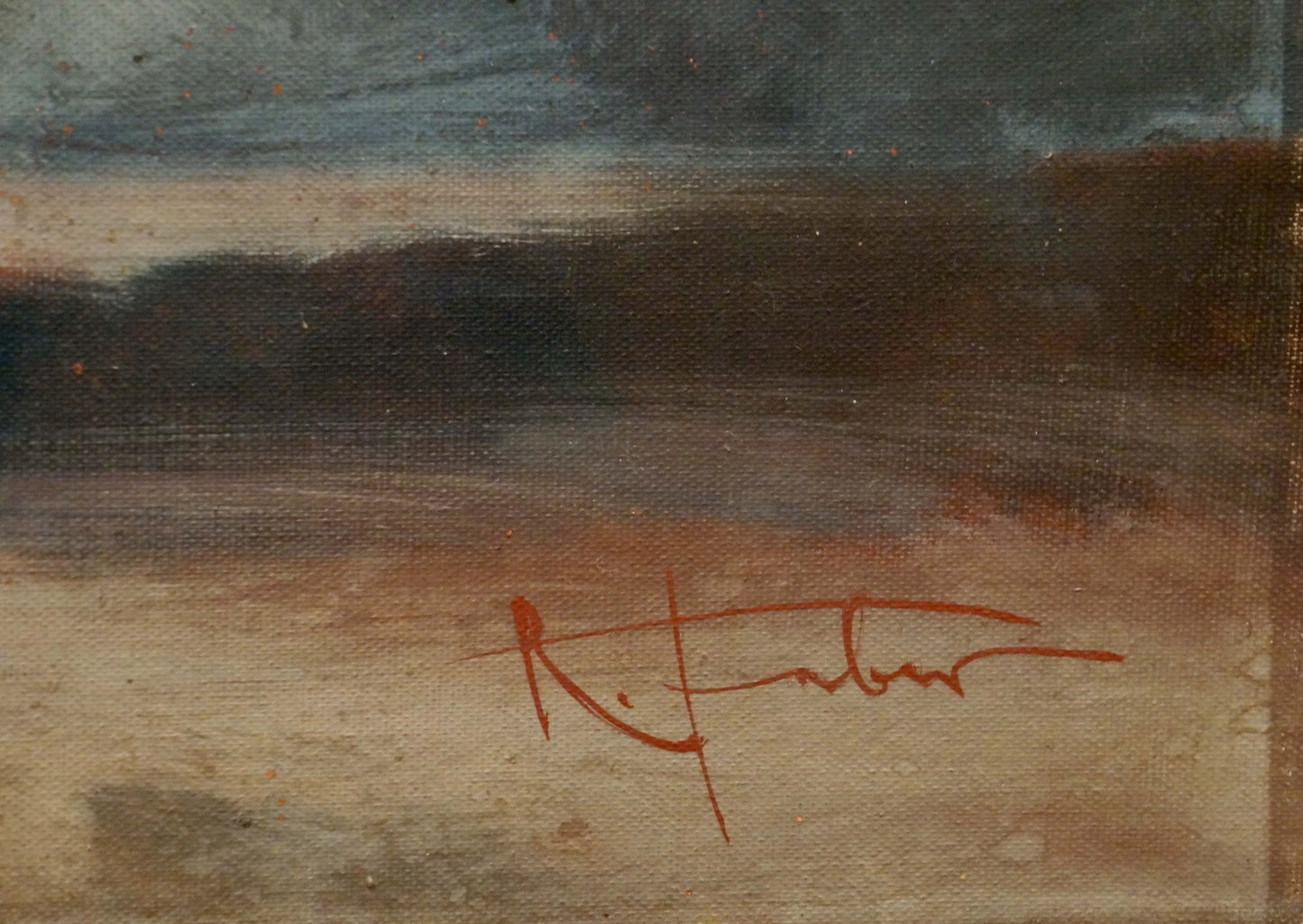 Oil painting Gift girl R. Faber reddish-brown signature on textured canvas