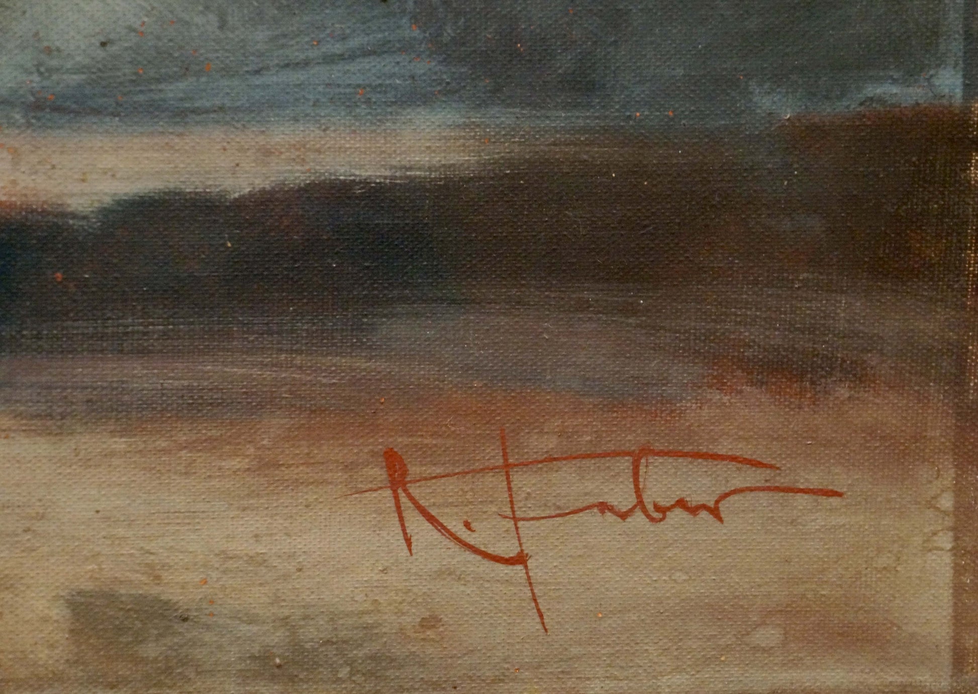 Oil painting Gift girl R. Faber reddish-brown signature on textured canvas