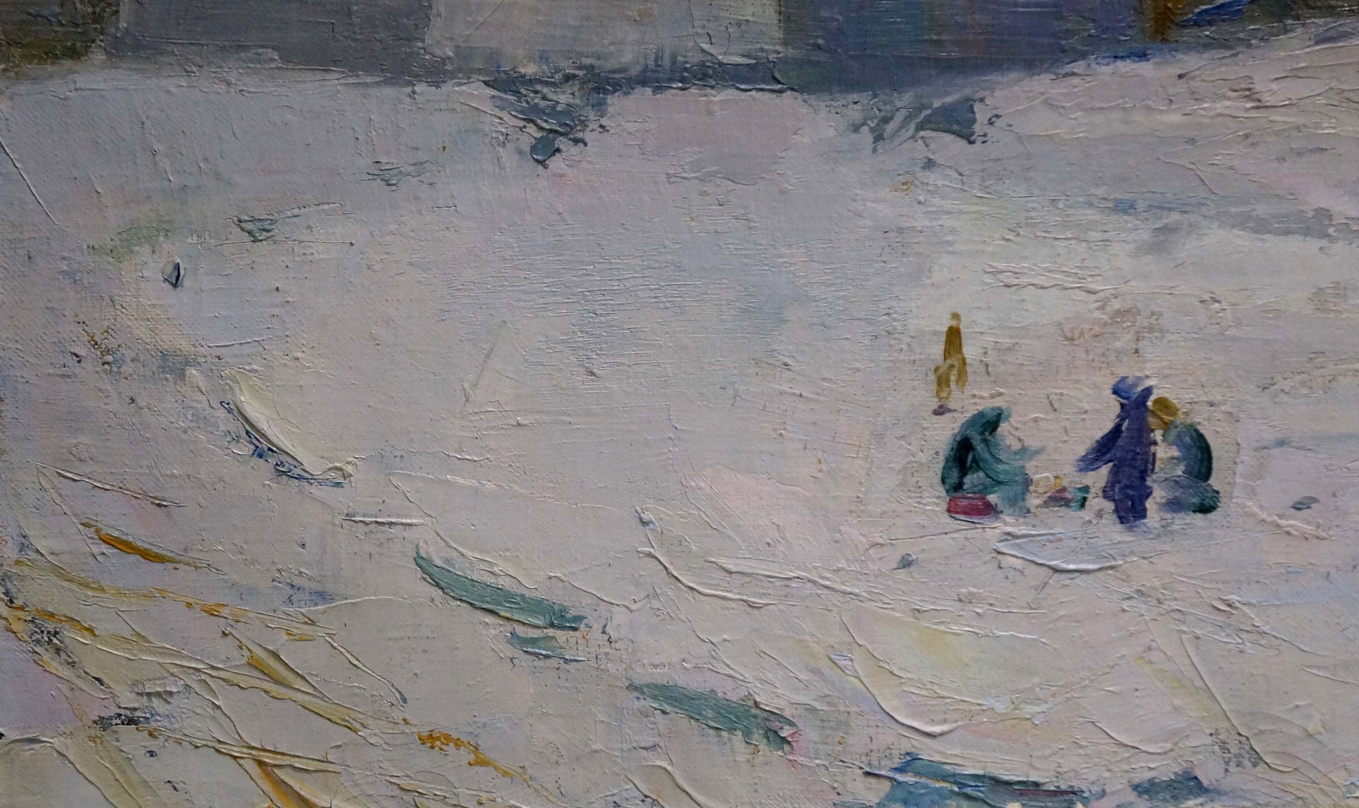 Textured impressionistic oil painting by Nikolai Petrovich Petrov of children walking in snowy landscape