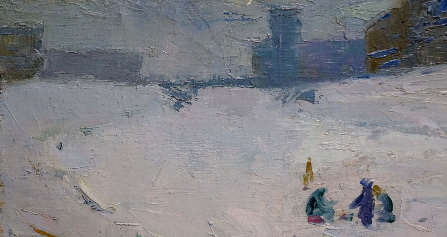 Textured impressionistic snowy landscape oil painting by Nikolai Petrovich Petrov