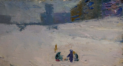 Oil painting by Nikolai Petrovich Petrov: children walking in sandy landscape
