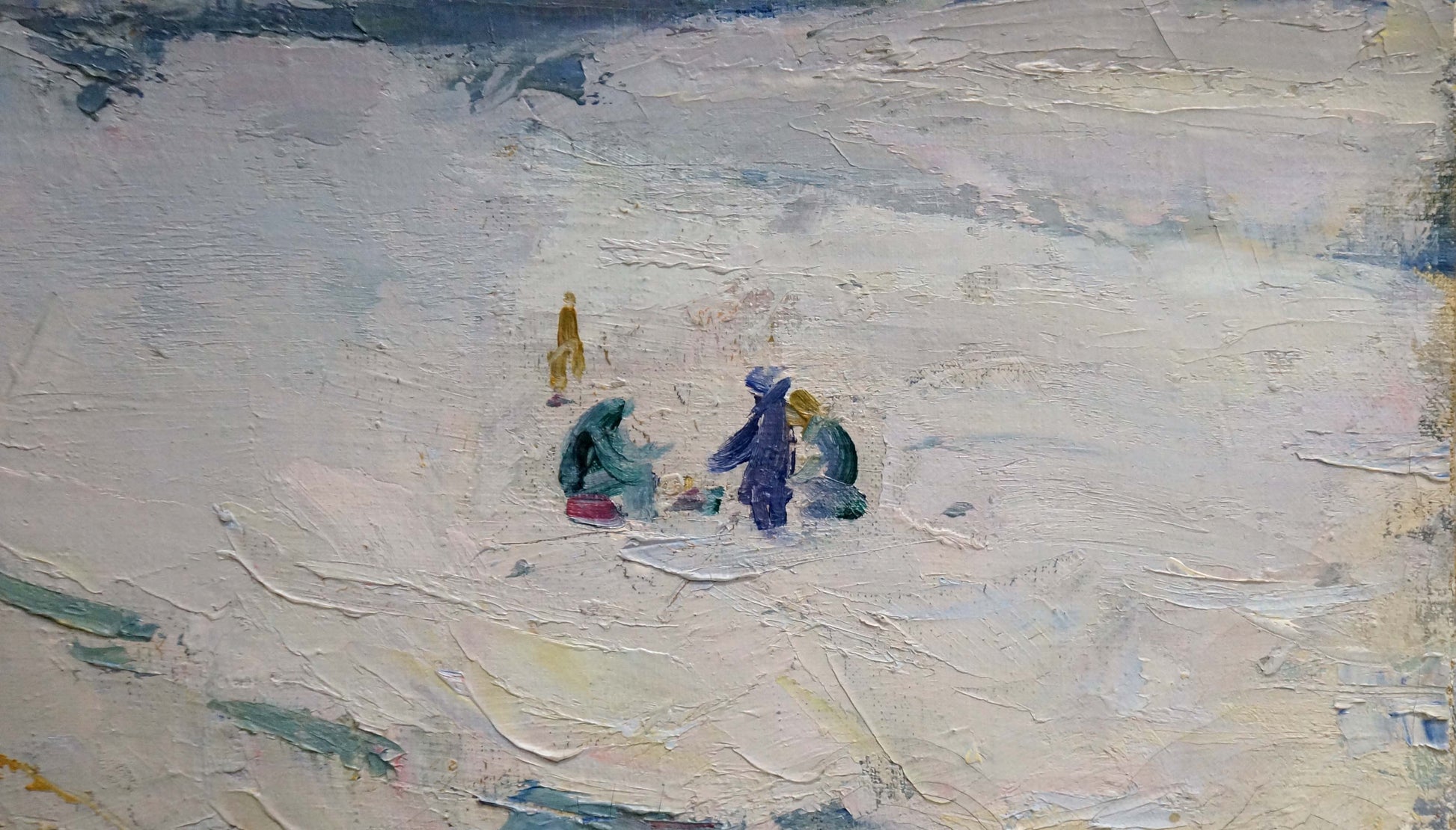 Oil painting by Nikolai Petrovich Petrov of children walking in snowy landscape