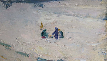 Oil painting by Nikolai Petrovich Petrov of children walking in snowy landscape