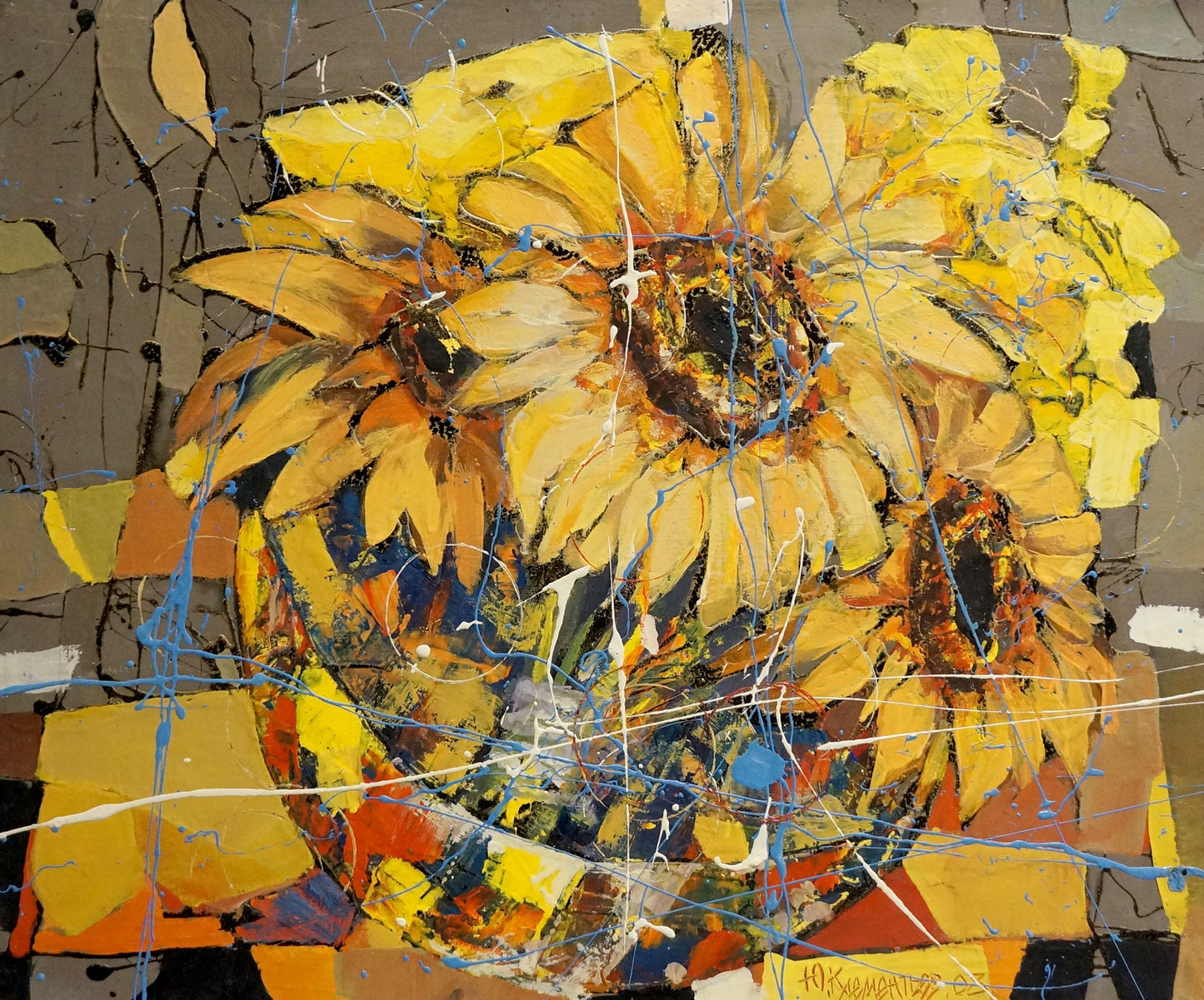 Oil painting of vibrant yellow sunflowers by Klementyev Yuri Leonidovich