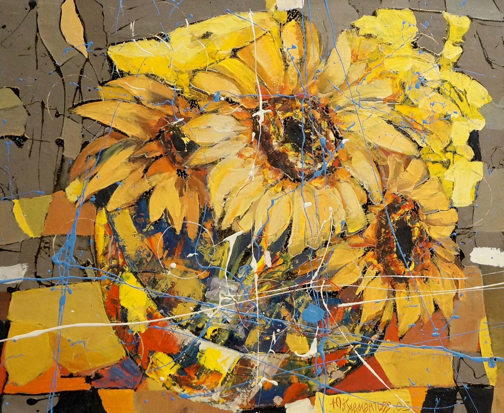 Vibrant yellow sunflowers oil painting by Klementyev Yuri Leonidovich