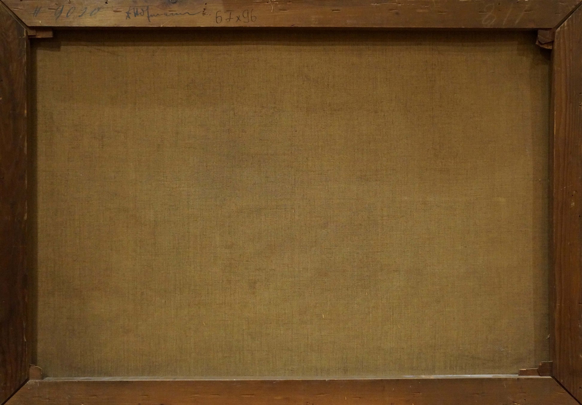 Back of framed Oil painting Cherry on the table R. Eckart with brown wooden frame