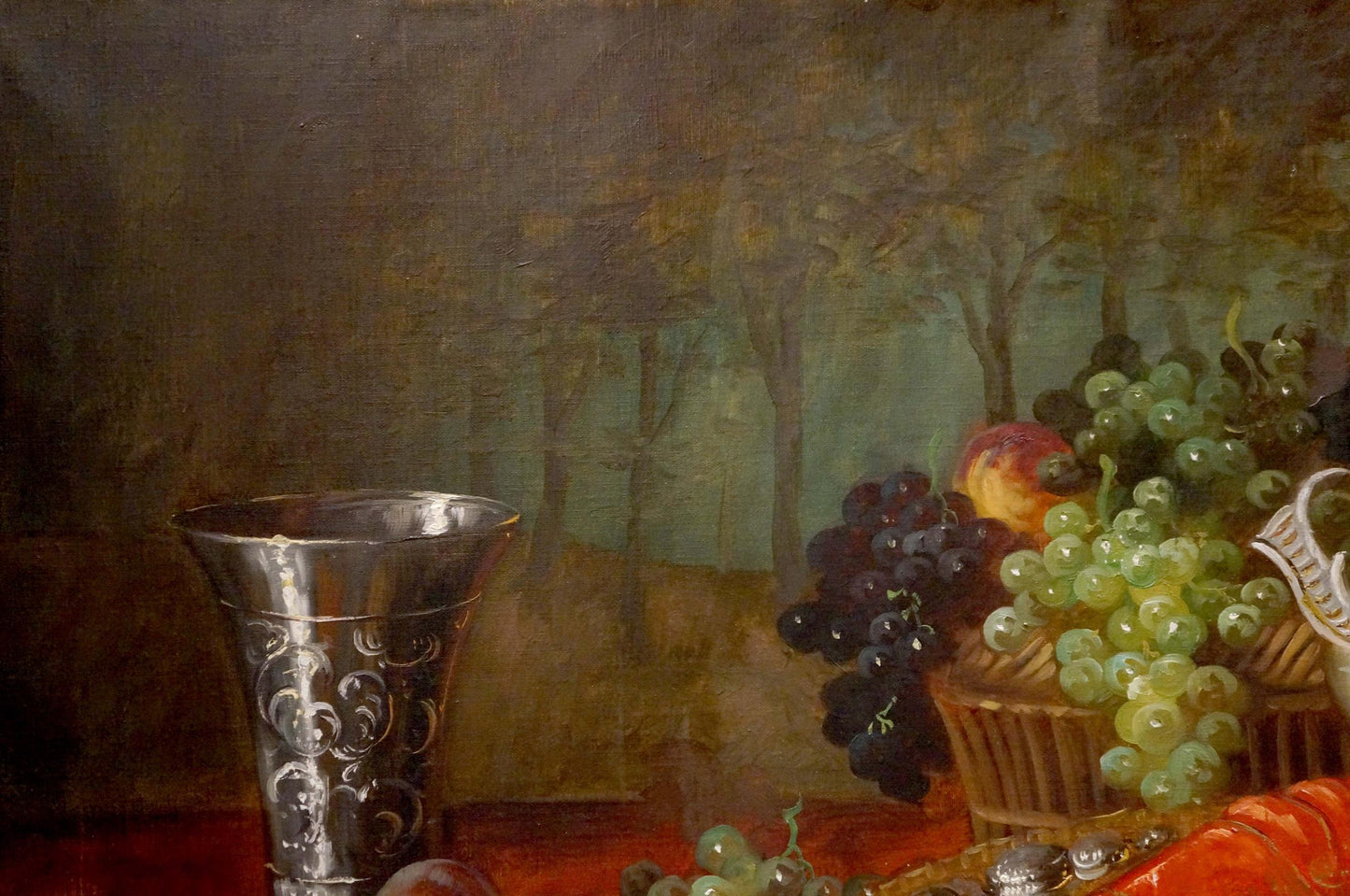 Silver goblet with intricate scrollwork in Eduard Huber-Andorf oil painting