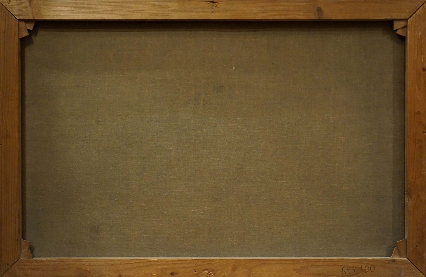 Back of Oil painting Shrimp on the table by Eduard Huber-Andorf on olive-green canvas