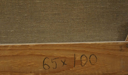 Back of Oil painting Shrimp on the table by Eduard Huber-Andorf, 65x100 stretcher bars