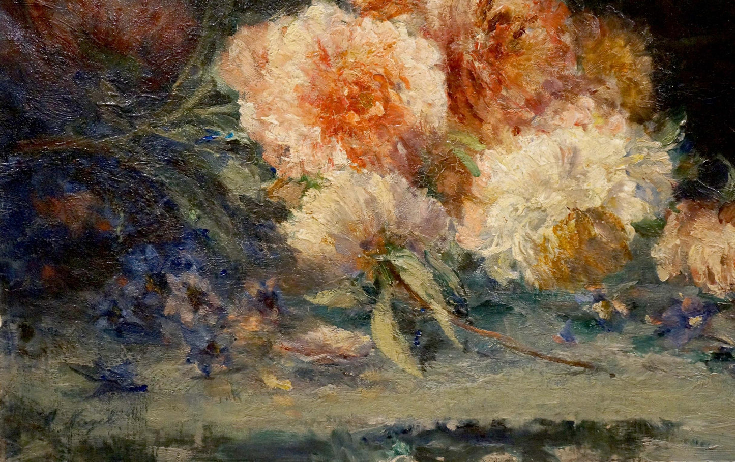 Vibrant peach, cream, orange peonies oil painting by Wilhelm Nagel