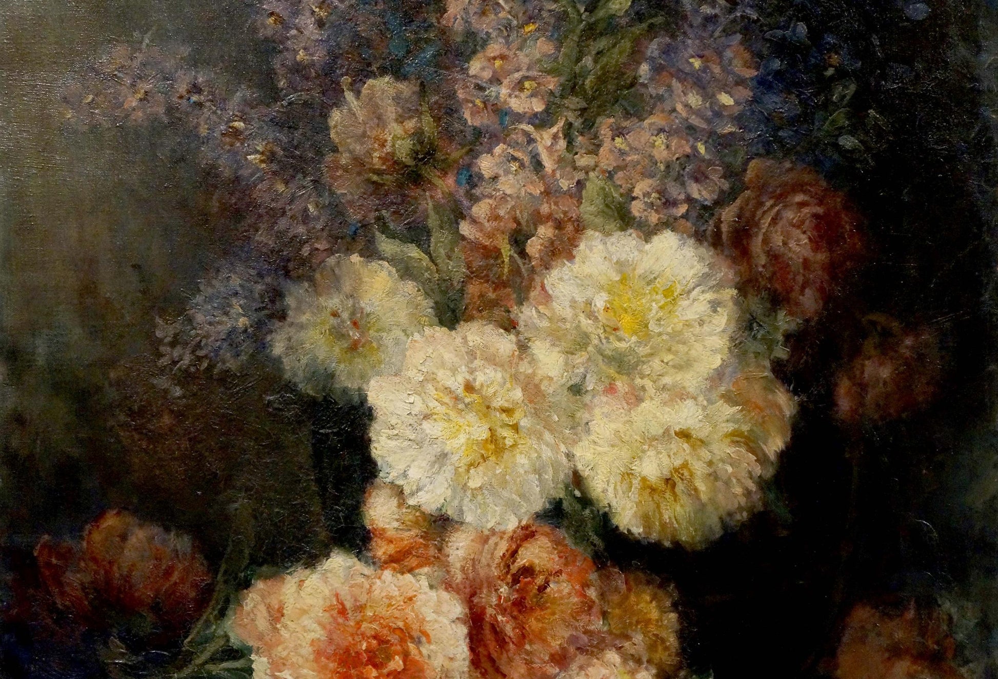 Oil painting Still life by Wilhelm Nagel: white peach peonies on canvas
