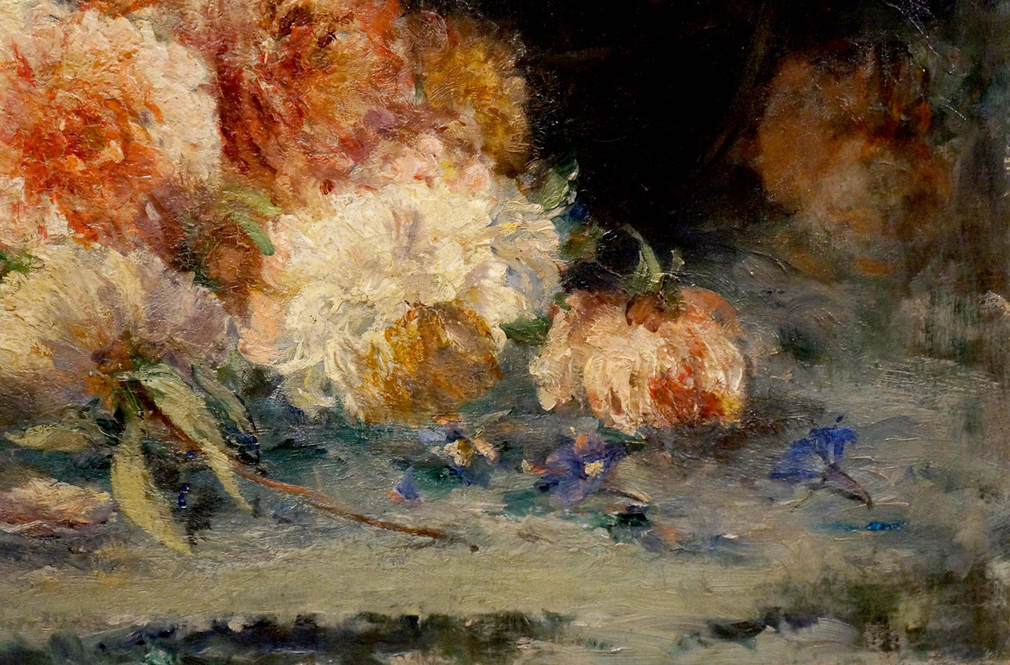 Oil painting Still life Wilhelm Nagel: vibrant peonies bouquet in whites, pinks, oranges