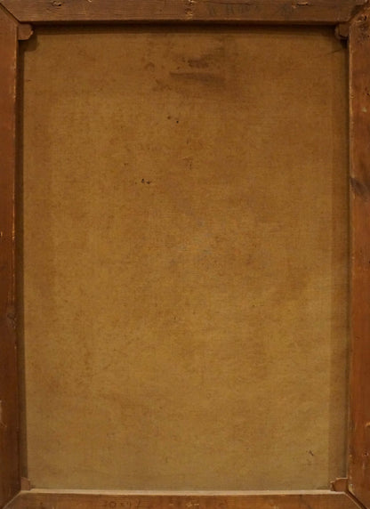 Back of Wilhelm Nagel oil painting Still life wooden frame and beige canvas