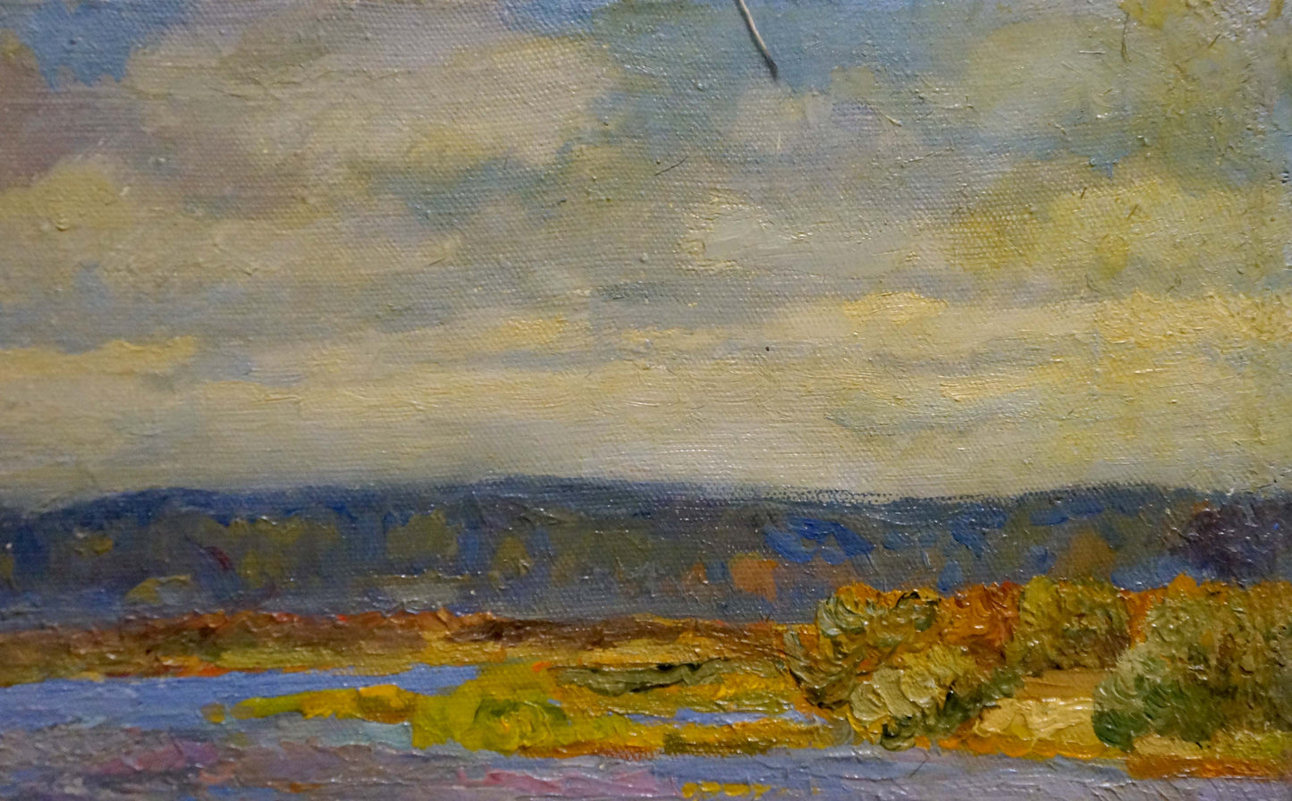 Oil painting Over the River Mynka by Alexander Fedorovich, serene landscape