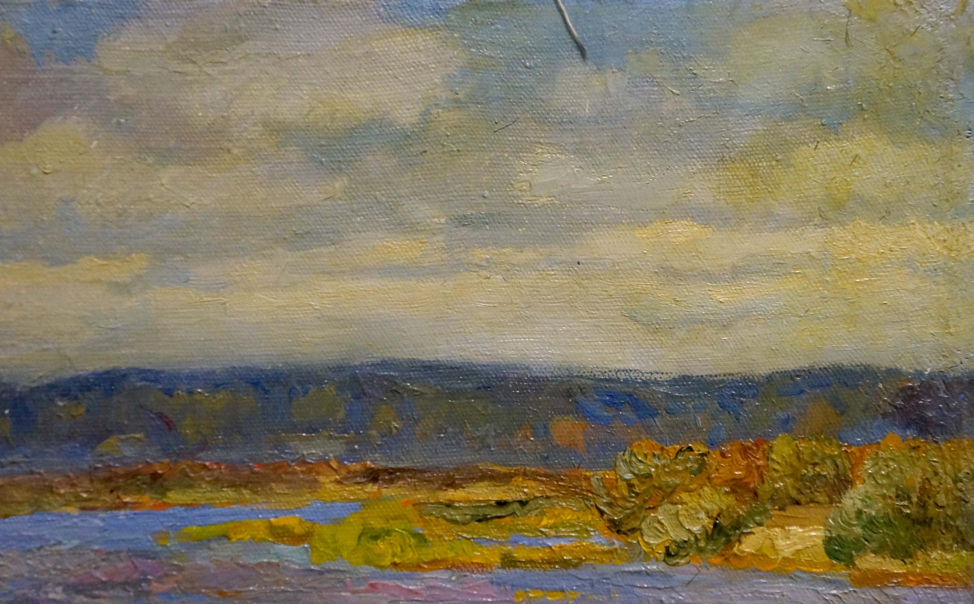 Oil painting Over the River Mynka by Alexander Fedorovich, serene landscape
