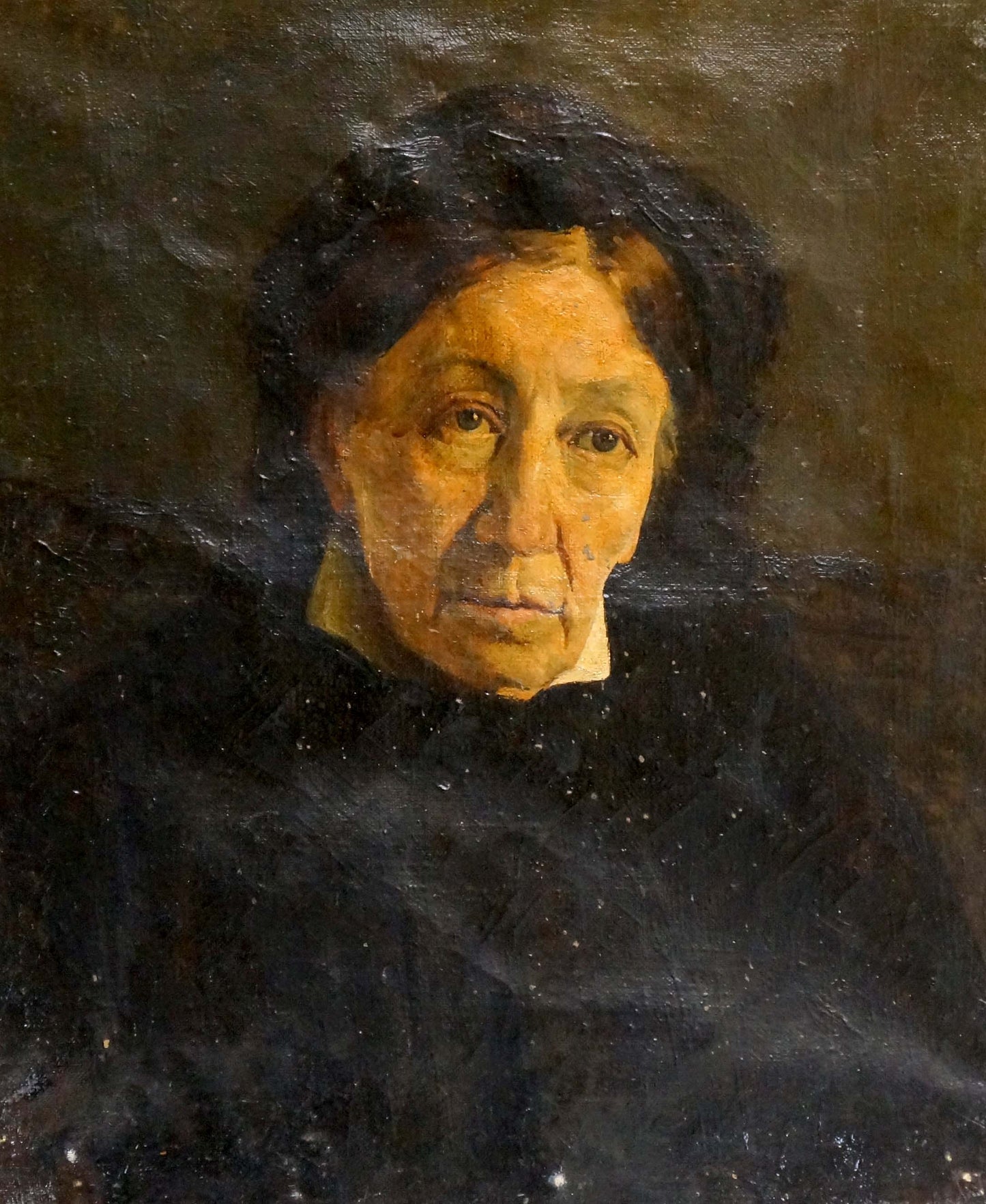 Oil painting portrait of textured elderly grandmother in warm earth tones