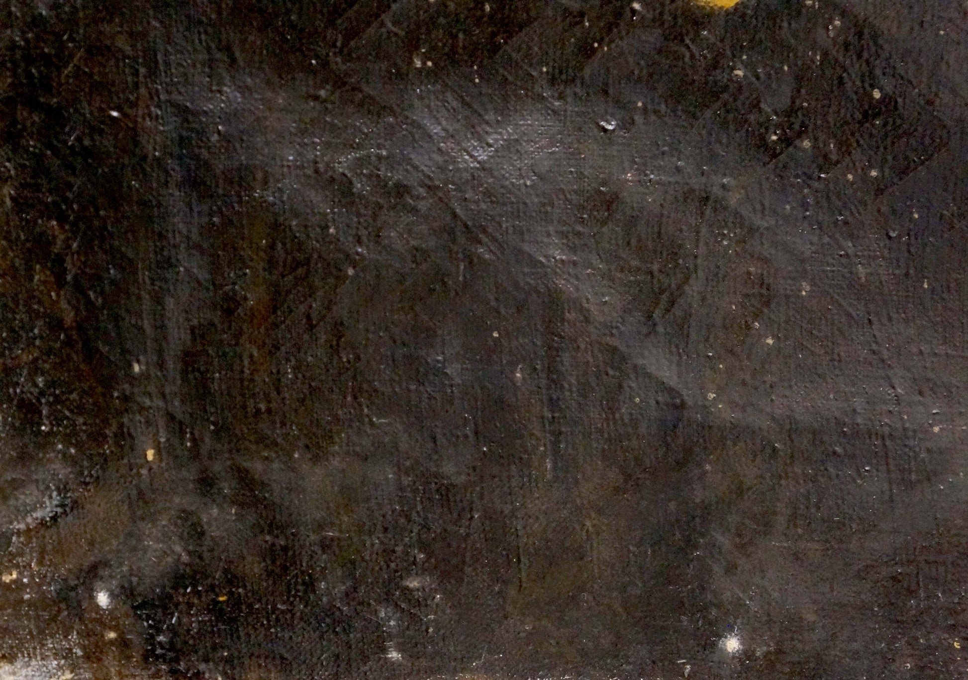 Back of oil painting portrait of grandmother with dark textured scratches