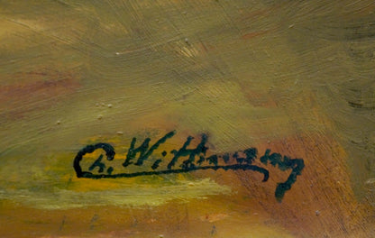Black ink signature c. on back of Charles Wittmann oil painting Bouquet of flowers