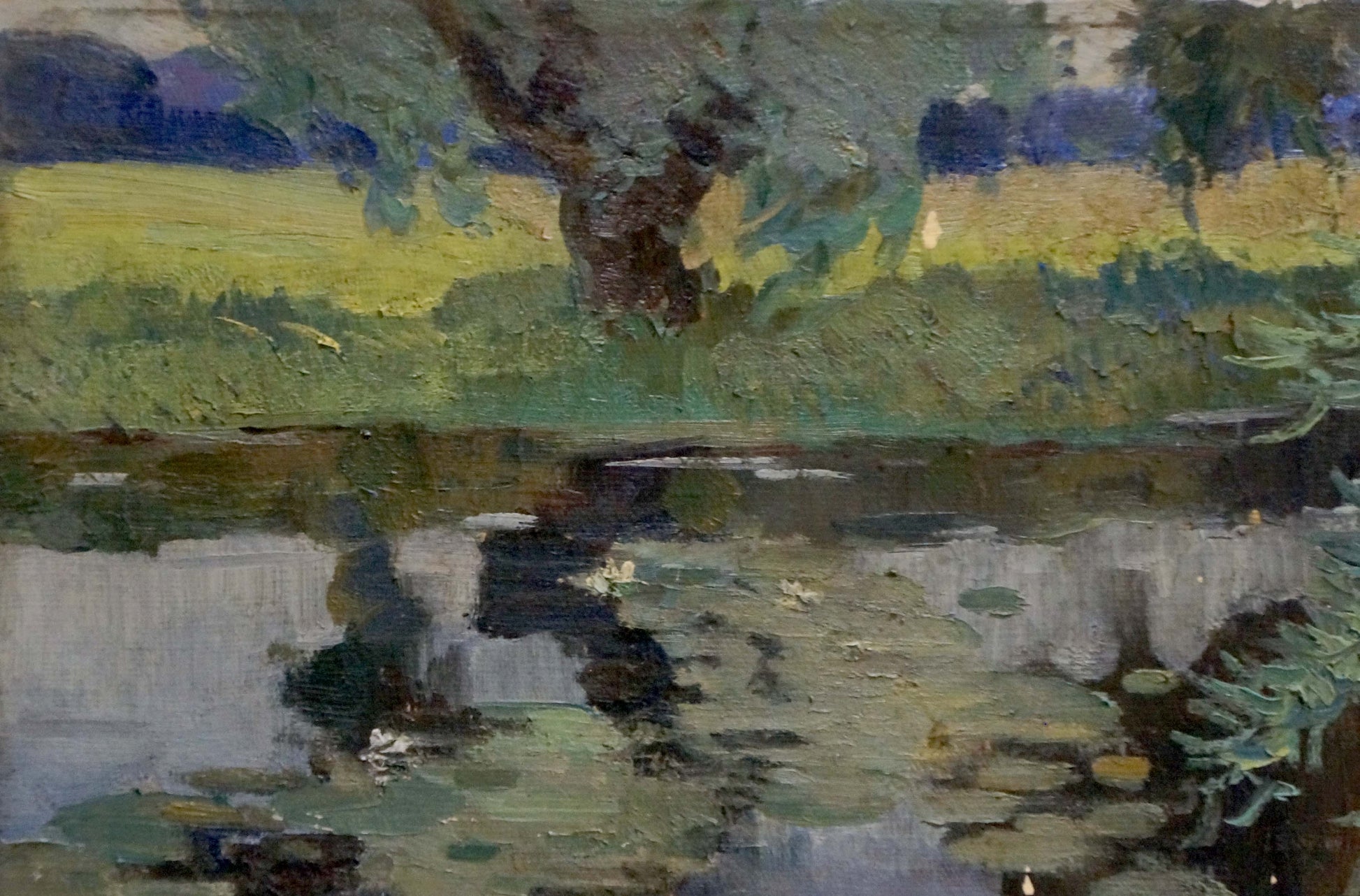 Textured impressionist painting of tranquil pond by Atlantov Vladimir Nikolaevich