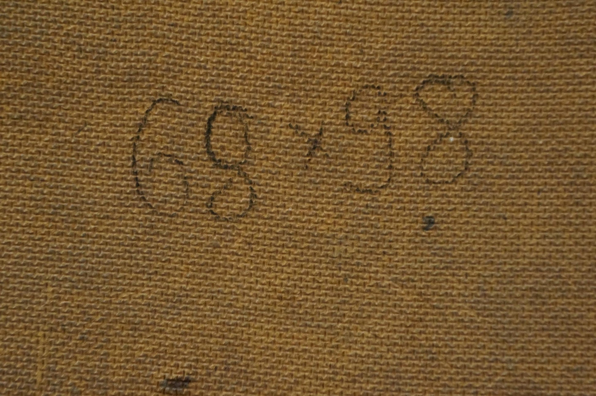Back of Charles Wittmann oil painting Bouquet of flowers with tan canvas and pencil dimensions