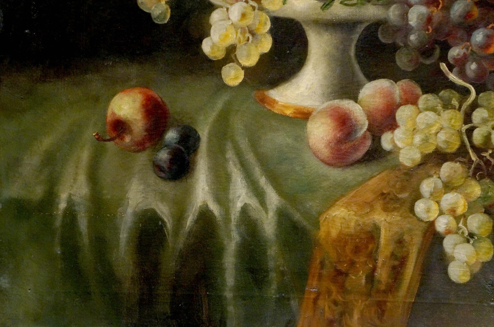 Oil painting Sweets on the Table by Emil Adam with grapes, peach, plums