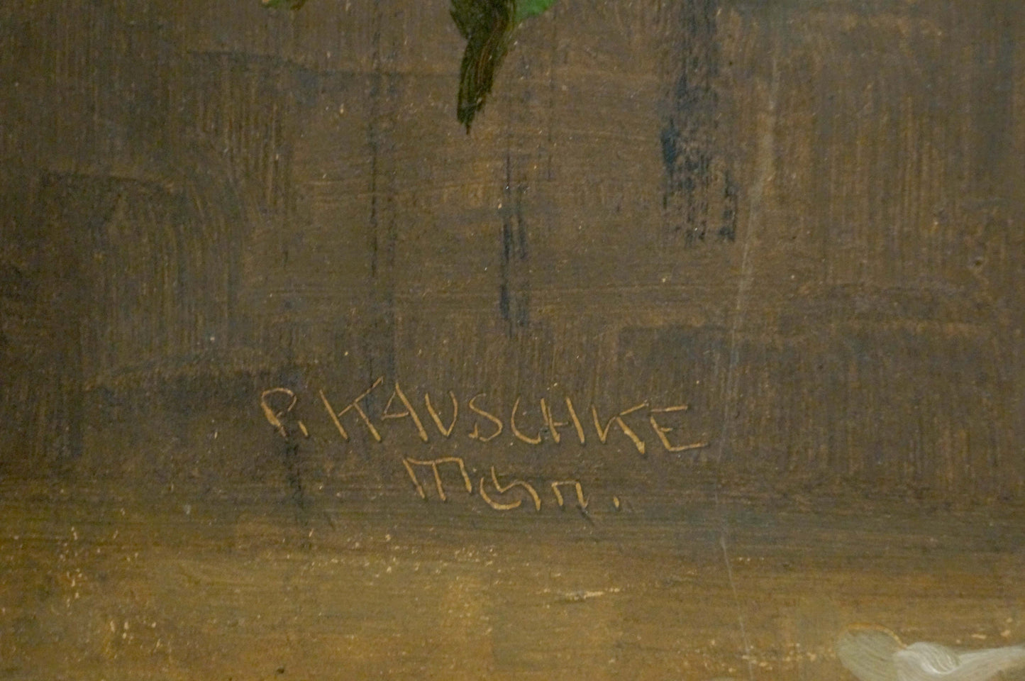 Signature r. on back of Oil painting Flowers P. Kavschke Mon