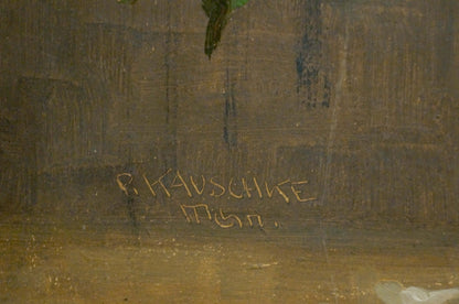 Signature r. on back of Oil painting Flowers P. Kavschke Mon