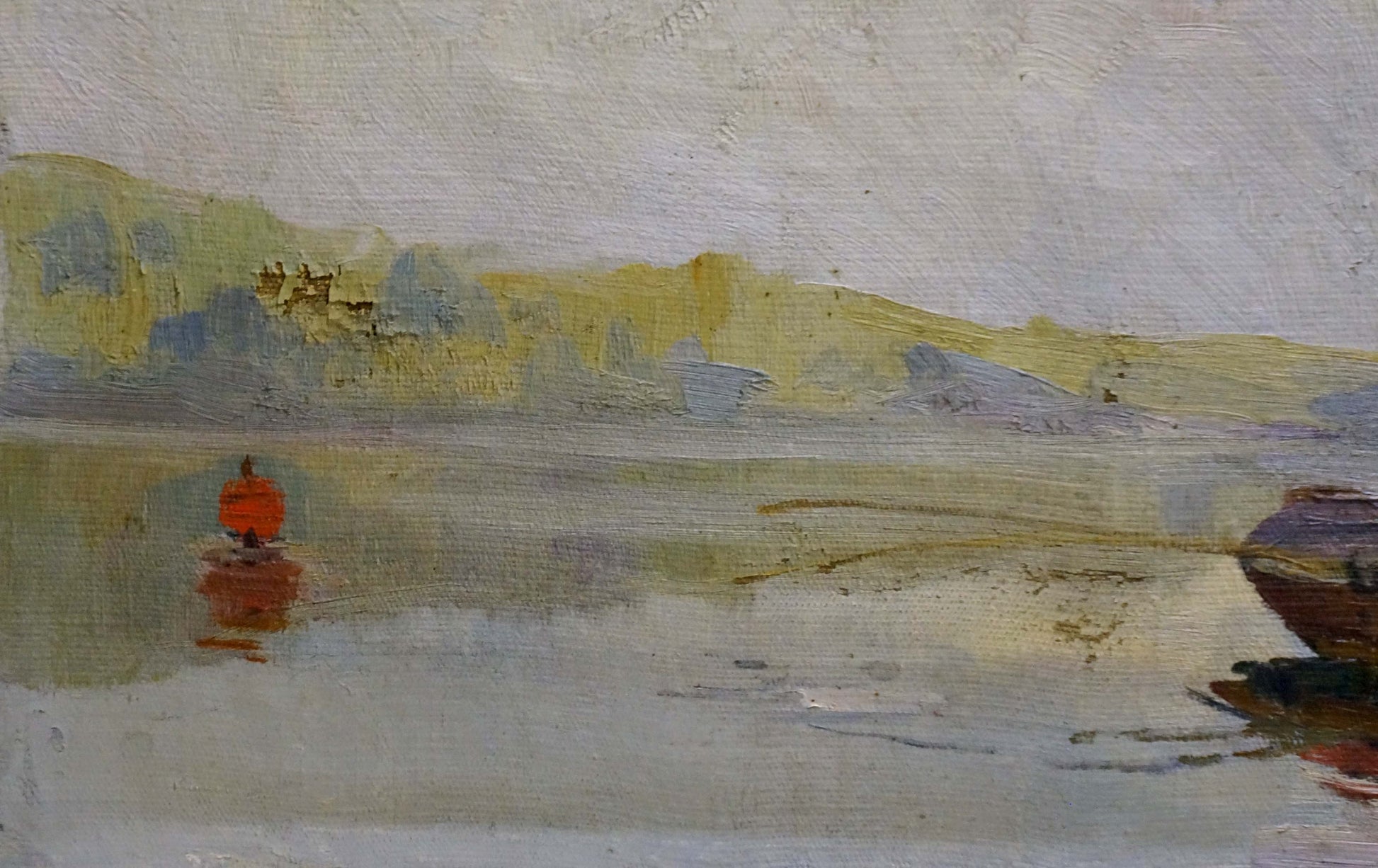 Oil painting by Atlantov Vladimir Nikolaevich: red buoy on calm water