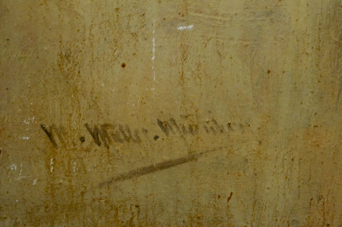 Faded signature on back of Muller Moritz oil painting still life canvas