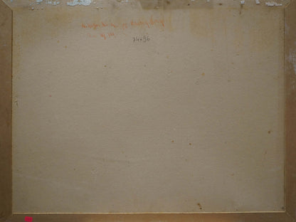 Back of framed Oil painting Still life Muller Moritz with red ink markings and dimensions