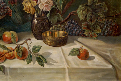 Golden ornate bowl in Oil painting The table is set N. Perlberg on white cloth
